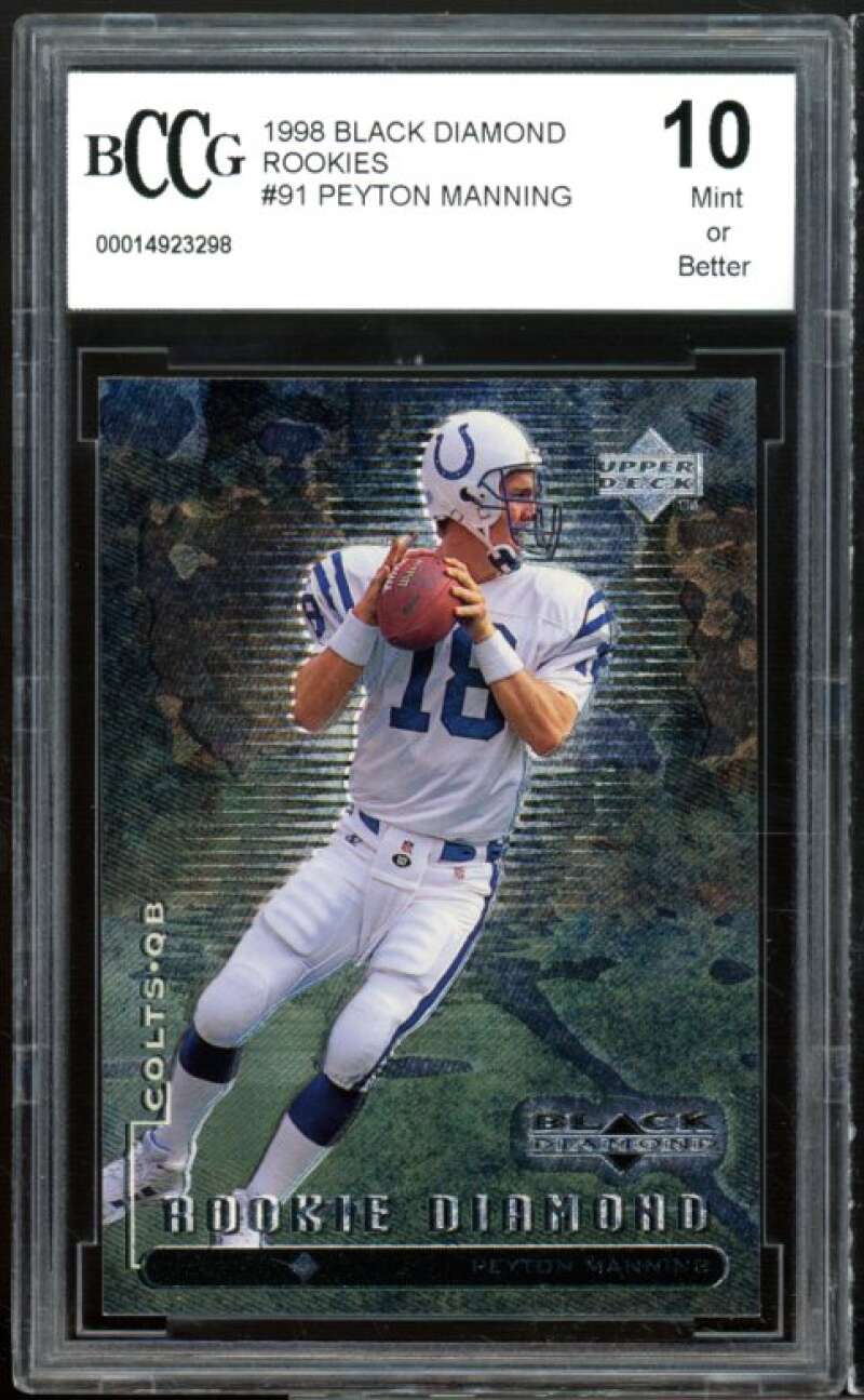 1998 Black Diamond Rookies #91 Peyton Manning Rookie Card BGS BCCG 10 Mint+ Image 1