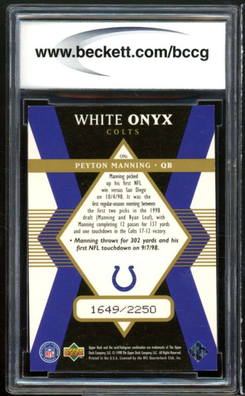 1998 Black Diamond White Onyx #SC1 Peyton Manning Rookie BGS BCCG 9 Near Mint+ Image 2