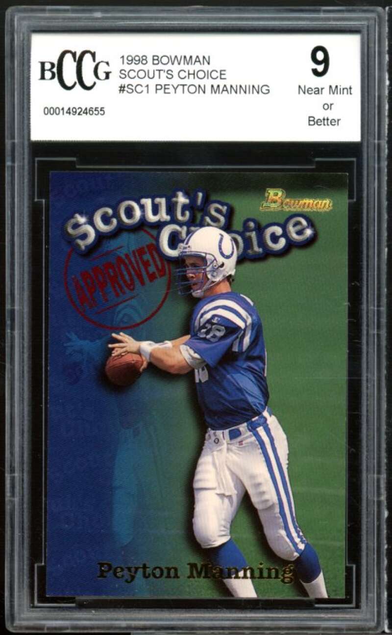 1998 Bowman Scout's Choice #SC1 Peyton Manning Rookie Card BGS BCCG 9 Near Mint+ Image 1