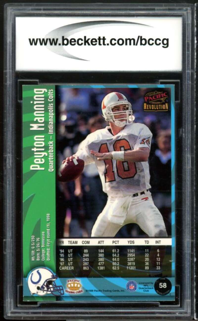 1998 Revolution #58 Peyton Manning Rookie Card BGS BCCG 9 Near Mint+ Image 2