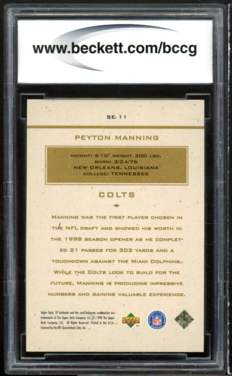 1998 SP Authentic Maximum Impact #SE11 Peyton Manning RC BGS BCCG 8 Excellent+ Image 2