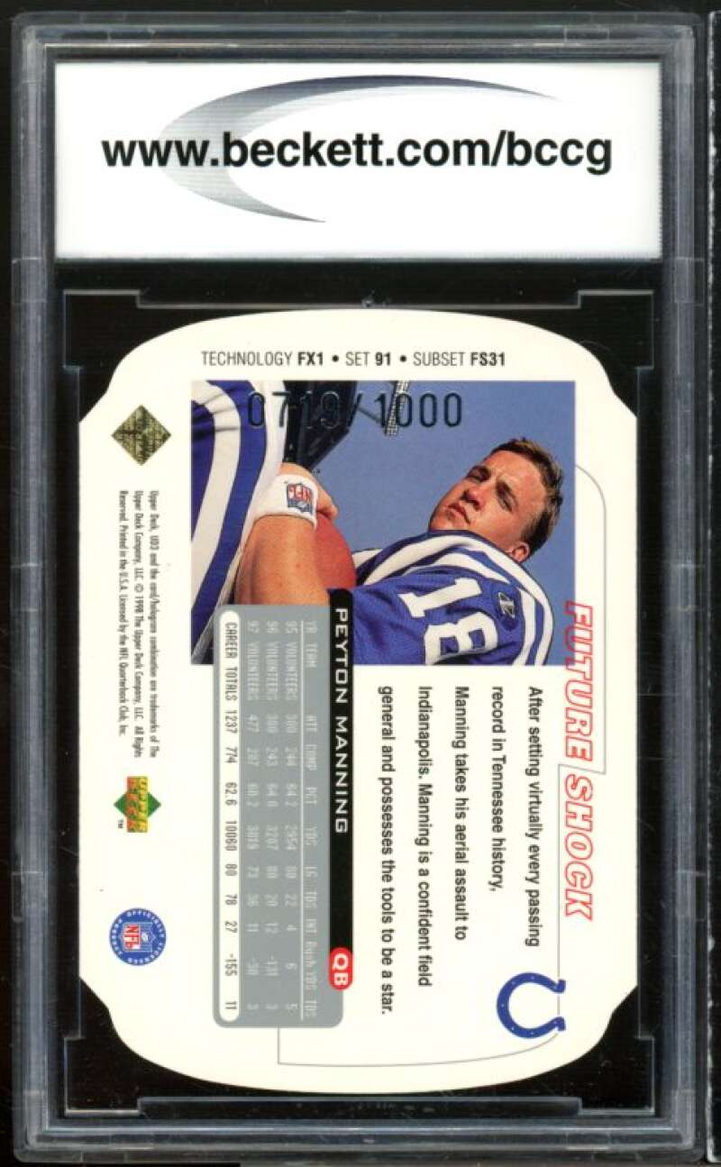 1998 UD3 Die Cuts #91 Peyton Manning Rookie Card BGS BCCG 10 Mint+ Image 2