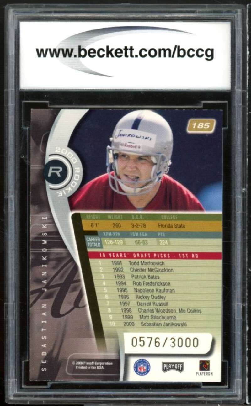 2000 Playoff Absolute #185 Sebastian Janikowski Rookie Card BGS BCCG 10 Mint+ Image 2