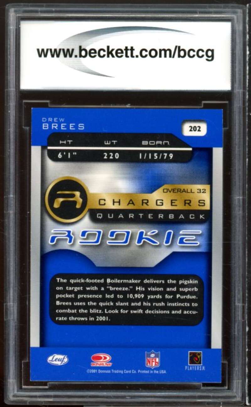 2001 Quantum Leaf #202 Drew Brees Rookie Card BGS BCCG 10 Mint+ Image 2