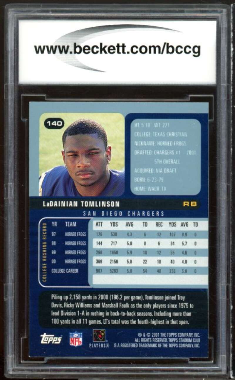 2001 Stadium Club #140 LaDainian Tomlinson Rookie Card BGS BCCG 9 Near Mint+ Image 2