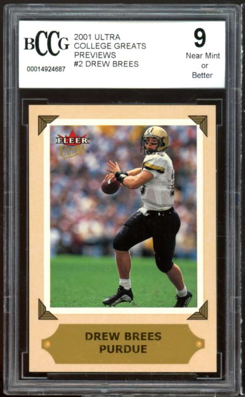 2001 Ultra College Great Preview #2 Drew Brees Rookie Card BGS BCCG 9 Near Mint+ Image 1