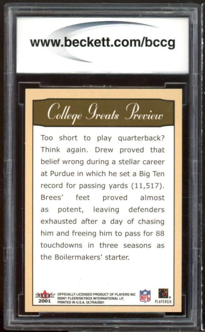 2001 Ultra College Great Preview #2 Drew Brees Rookie Card BGS BCCG 9 Near Mint+ Image 2