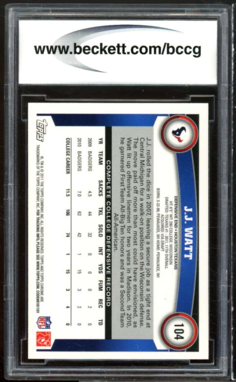2011 Topps Chrome #104 J.J. Watt Rookie Card BGS BCCG 9 Near Mint+ Image 2