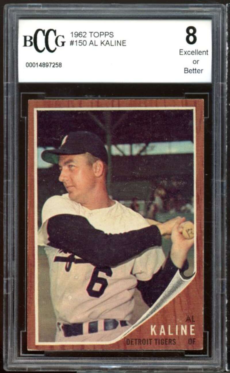 1962 Topps #150 Al Kaline Card BGS BCCG 8 Excellent+ Image 1