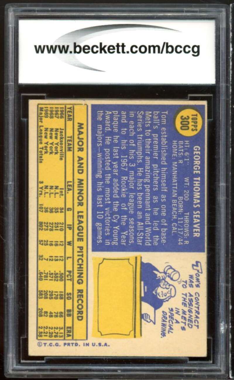 1970 Topps #300 Tom Seaver Card BGS BCCG 6 Good+ Image 2