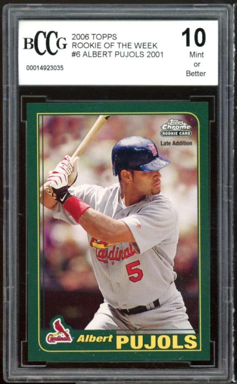 2006 Topps Rookie Of The Week #6 Albert Pujols Card BGS BCCG 10 Mint+ Image 1