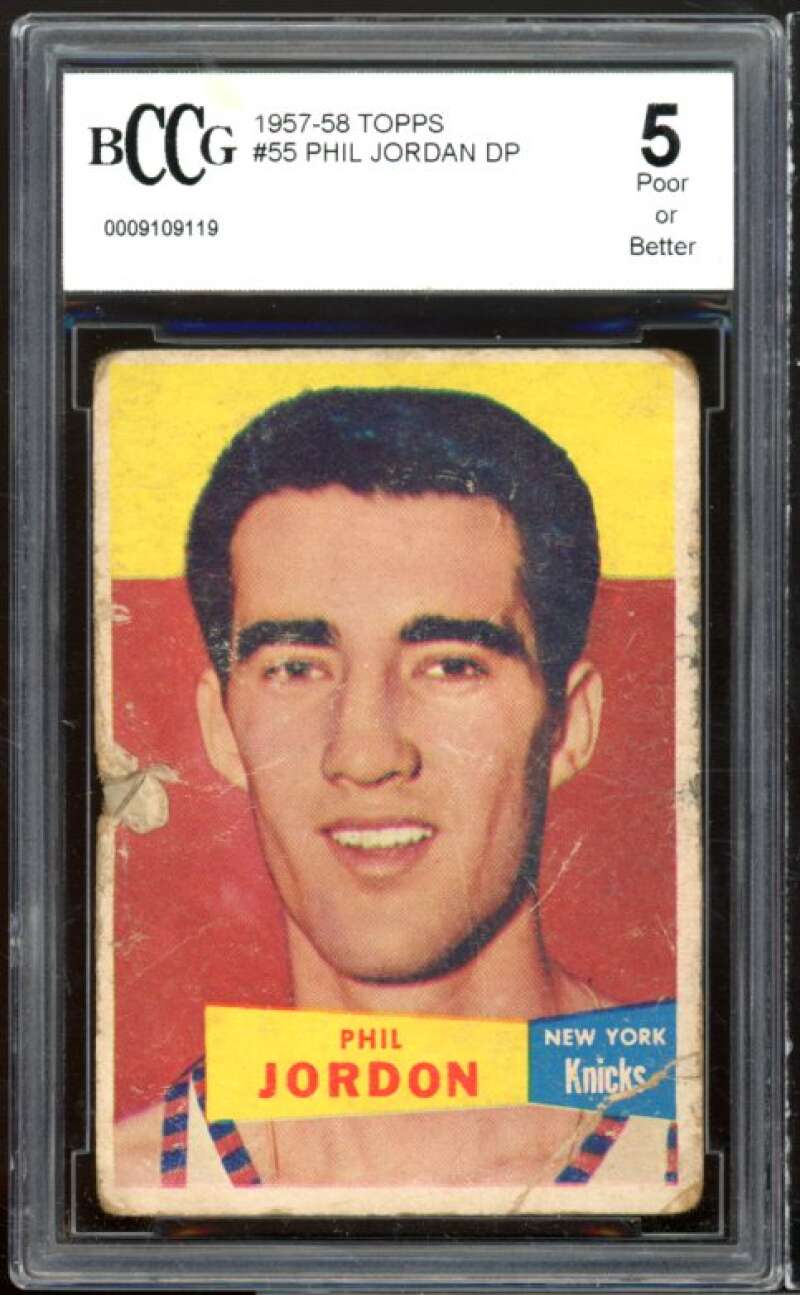 1957-58 Topps #55 Phil Jordan Card BGS BCCG 5 Poor Image 1