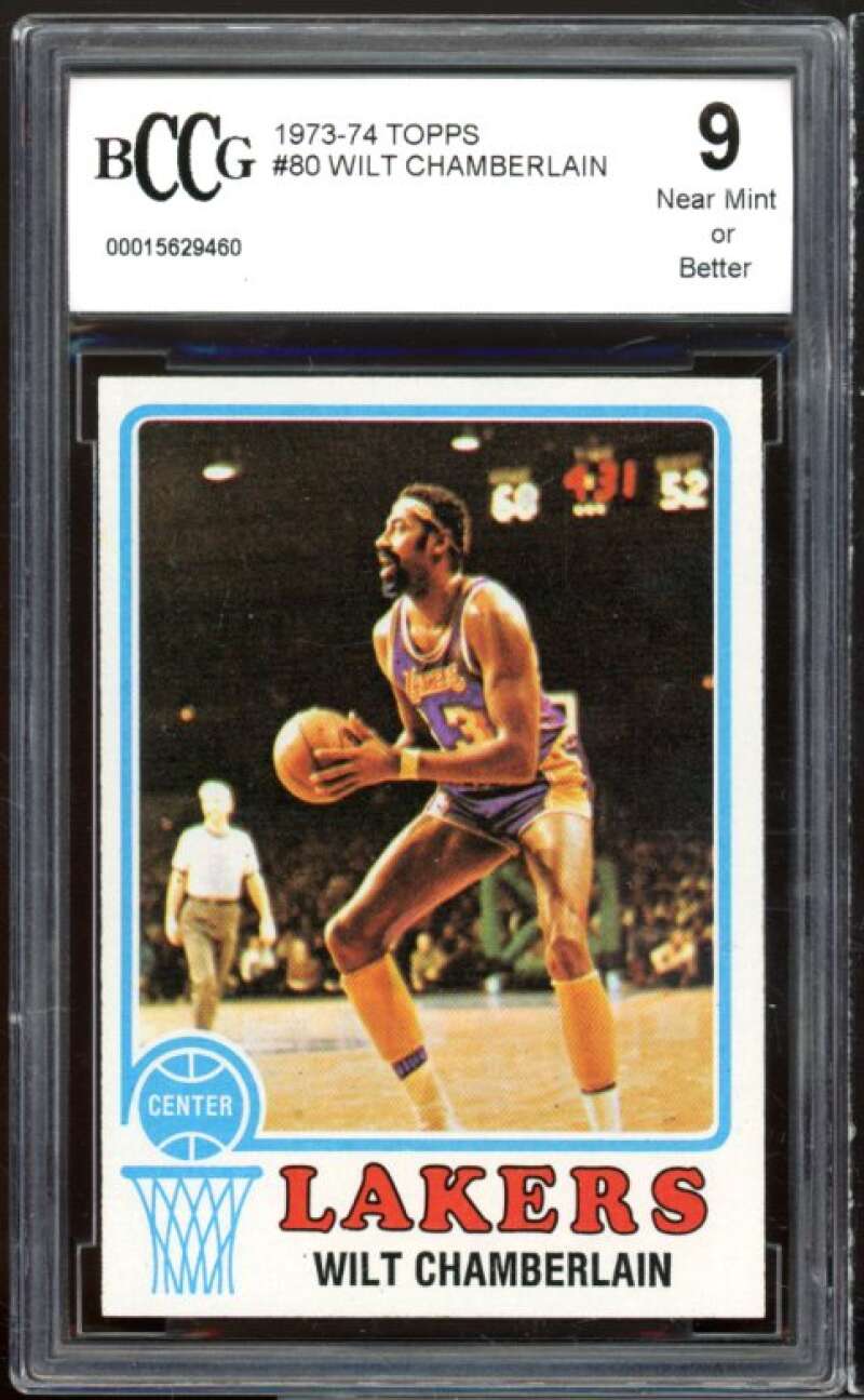 1973-74 Topps #80 Wilt Chamberlain Card BGS BCCG 9 Near Mint+ Image 1