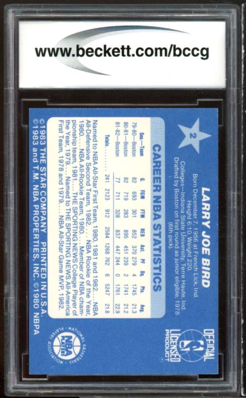 1983 Star All-Star Game #2 Larry Bird Card BGS BCCG 9 Near Mint+ Image 2