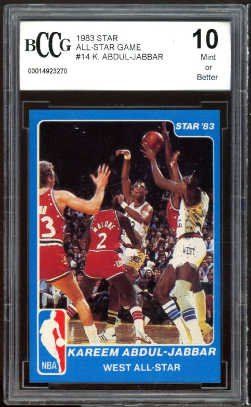 1983 Star All-Star Game #14 Kareem Abdul-Jabbar Card BGS BCCG 10 Mint+ Image 1