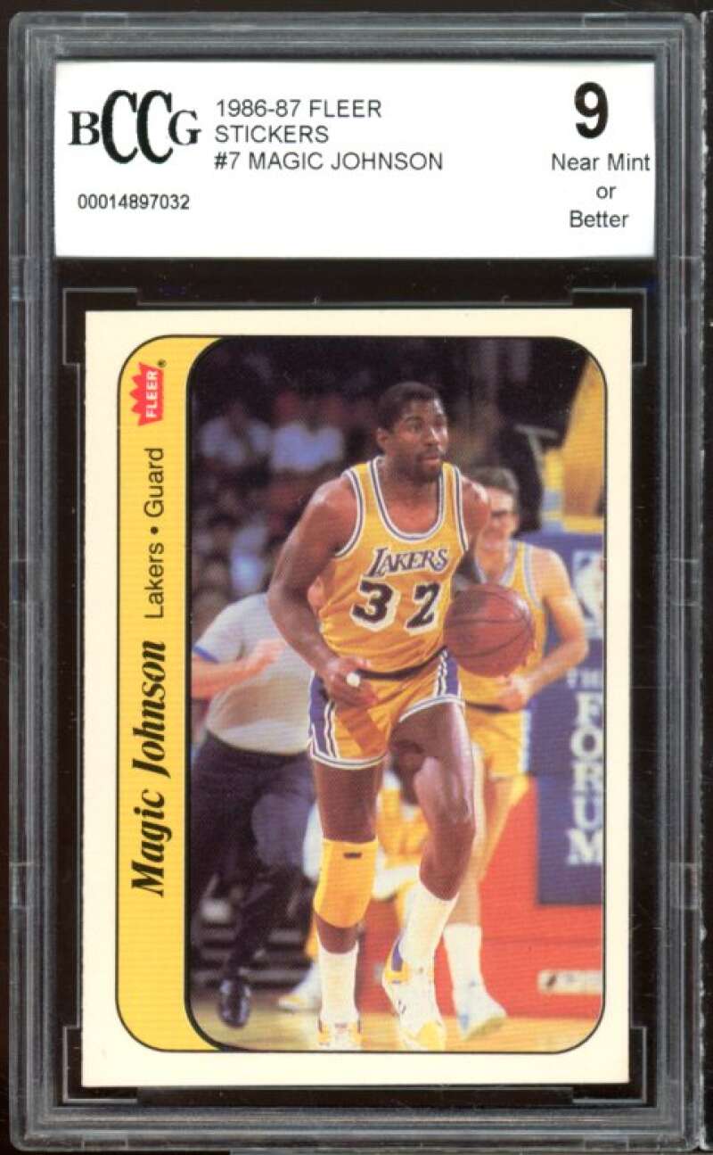 1986-87 Fleer Stickers #7 Magic Johnson Card BGS BCCG 9 Near Mint+ Image 1