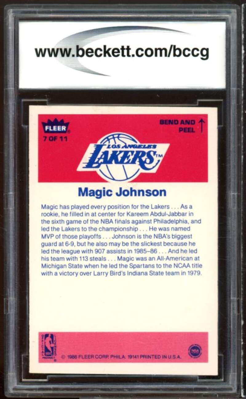 1986-87 Fleer Stickers #7 Magic Johnson Card BGS BCCG 9 Near Mint+ Image 2