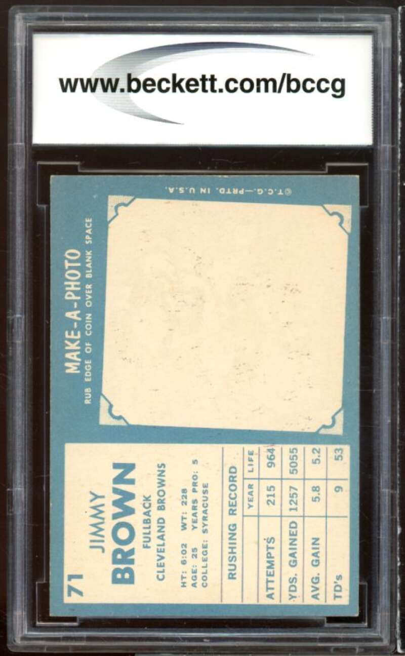 1961 Topps #71 Jim Brown Card BGS BCCG 8 Excellent+ Image 2