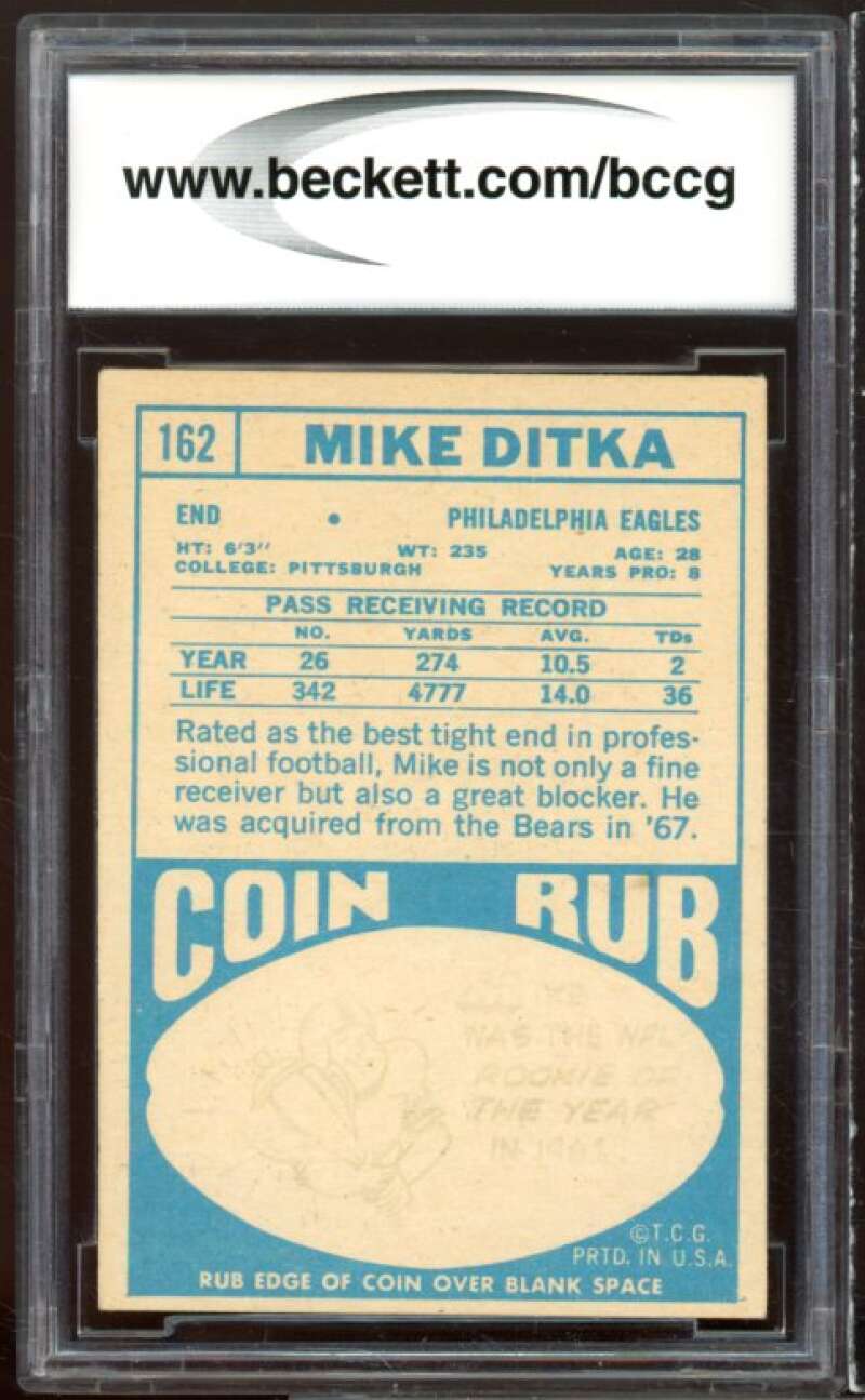 1968 Topps #162 Mike Ditka Card BGS BCCG 8 Excellent+ Image 2