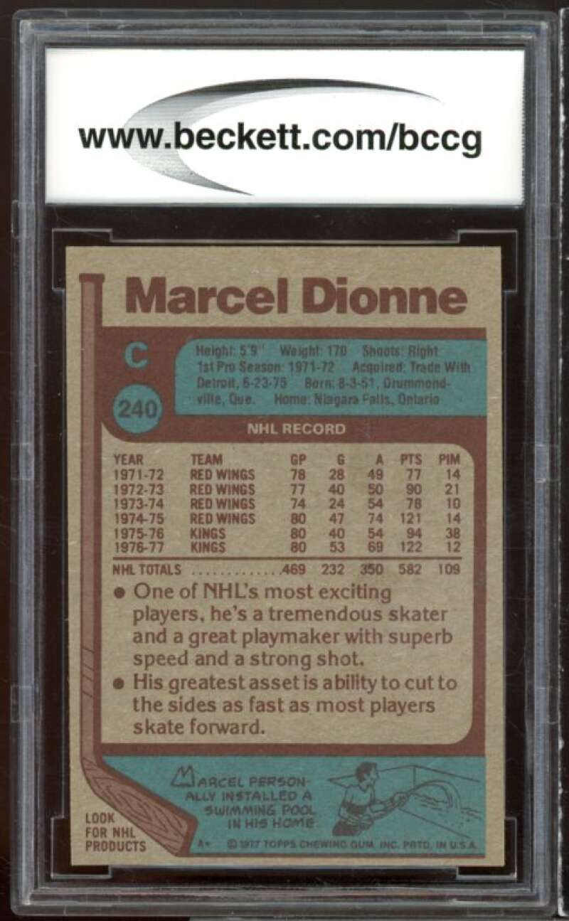 1977-78 Topps #240 Marcel Dionne Card BGS BCCG 9 Near Mint+ Image 2