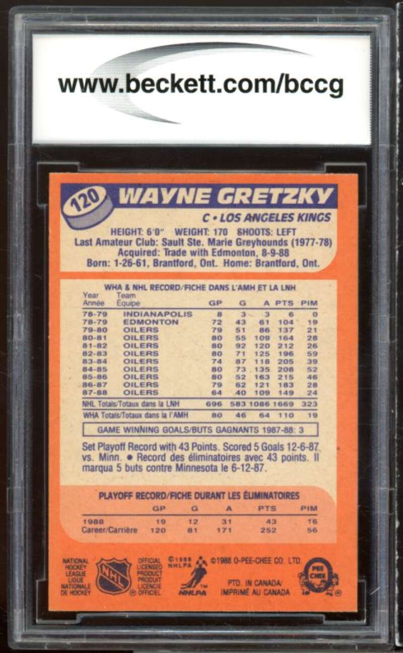 1988-89 O-Pee-Chee #120 Wayne Gretzky Card BGS BCCG 8 Excellent+ Image 2