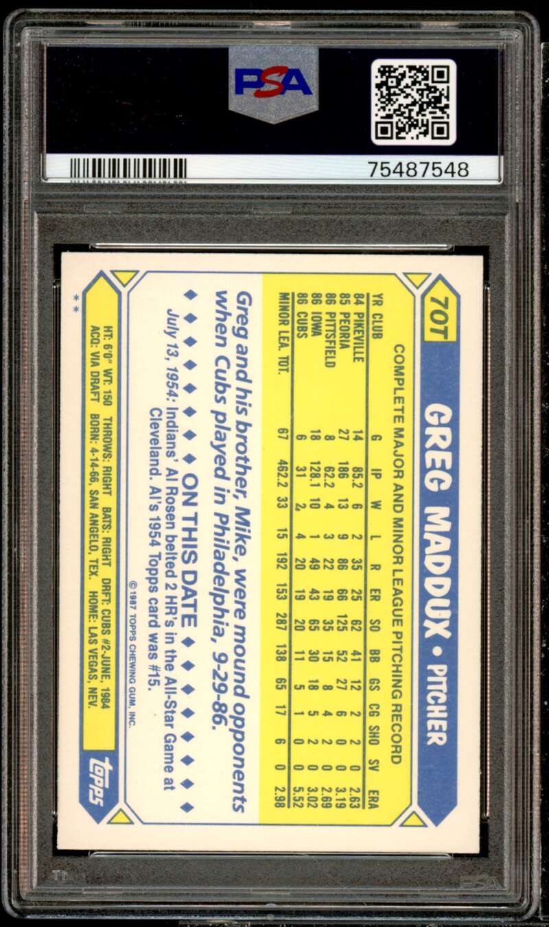 Greg Maddux Rookie Card 1987 Topps Traded #70T PSA 9 Image 2