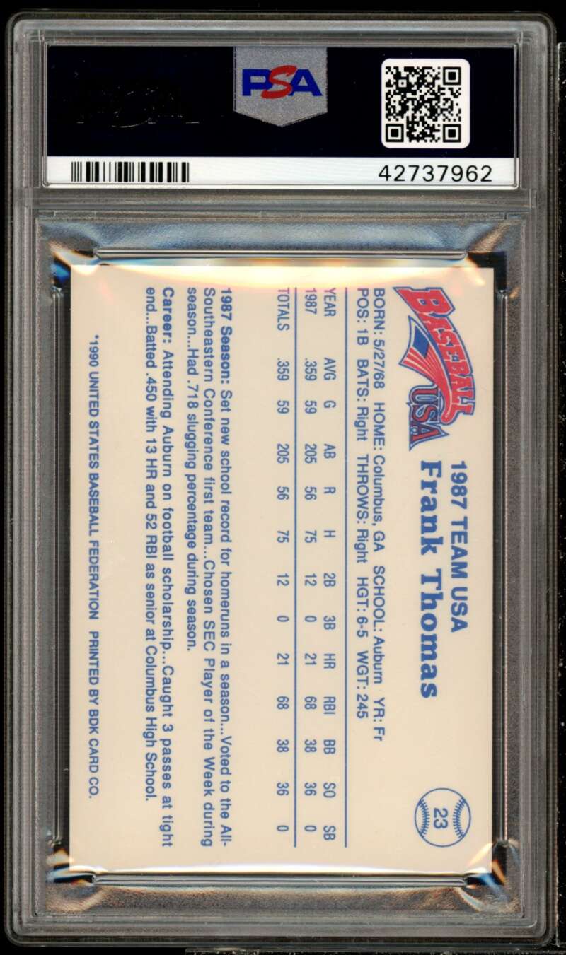 Frank Thomas Rookie Card 1990 Pan Am Team USA Red #23 PSA 9 Image 2