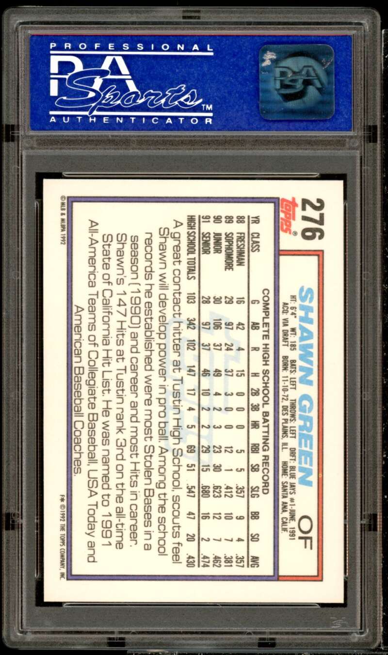 Shawn Green Rookie Card 1992 Topps #276 PSA 9 Image 2