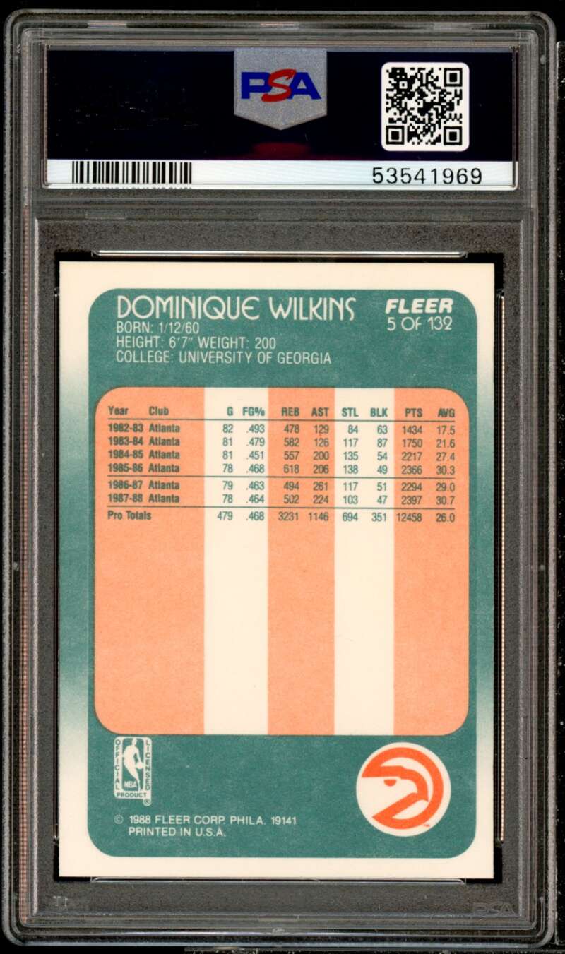 Dominique Wilkins Card 1988-89 Fleer #5 PSA 9 Image 2