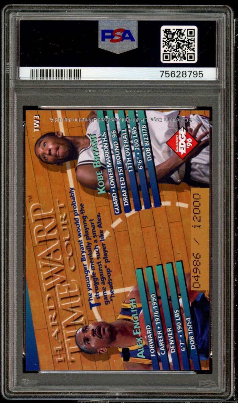 Kobe Bryant /Alex English Rookie 1996 Collector's Edge Time Warp #TW3 PSA 9 Image 2