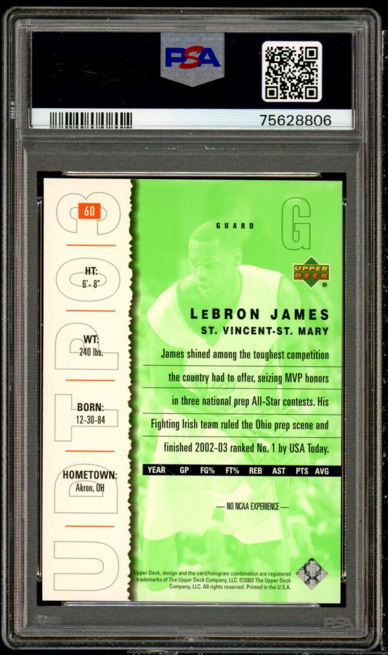 LeBron James Rookie Card 2003-04 UD Top Prospects #60 PSA 10 Image 2