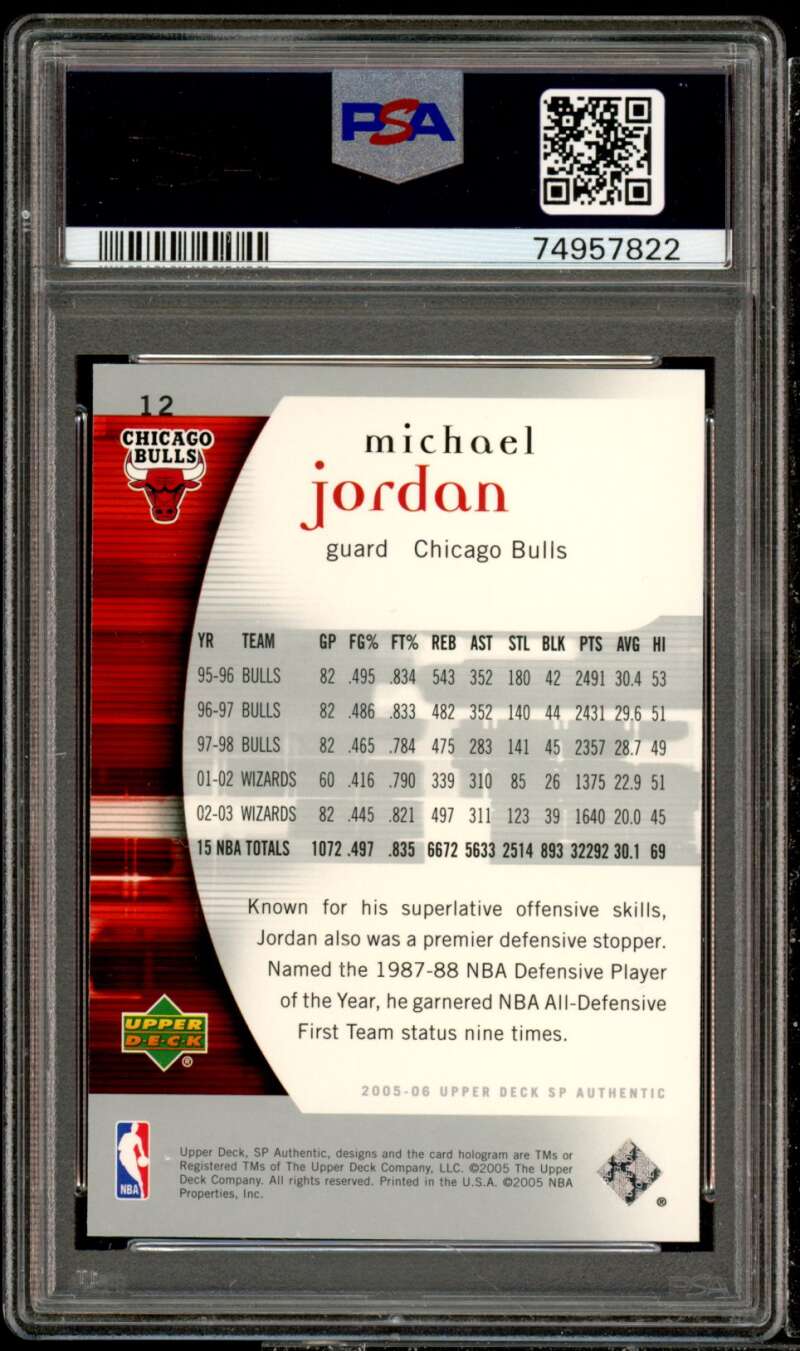 Michael Jordan Card 2005-06 SP Authentic #12 PSA 9 Image 2