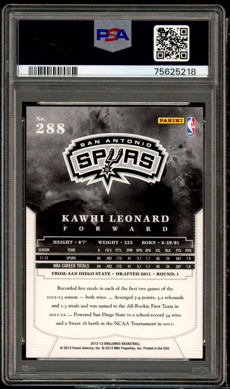 Kawhi Leonard Rookie Card 2012-13 Panini Brilliance #288 PSA 10 Image 2