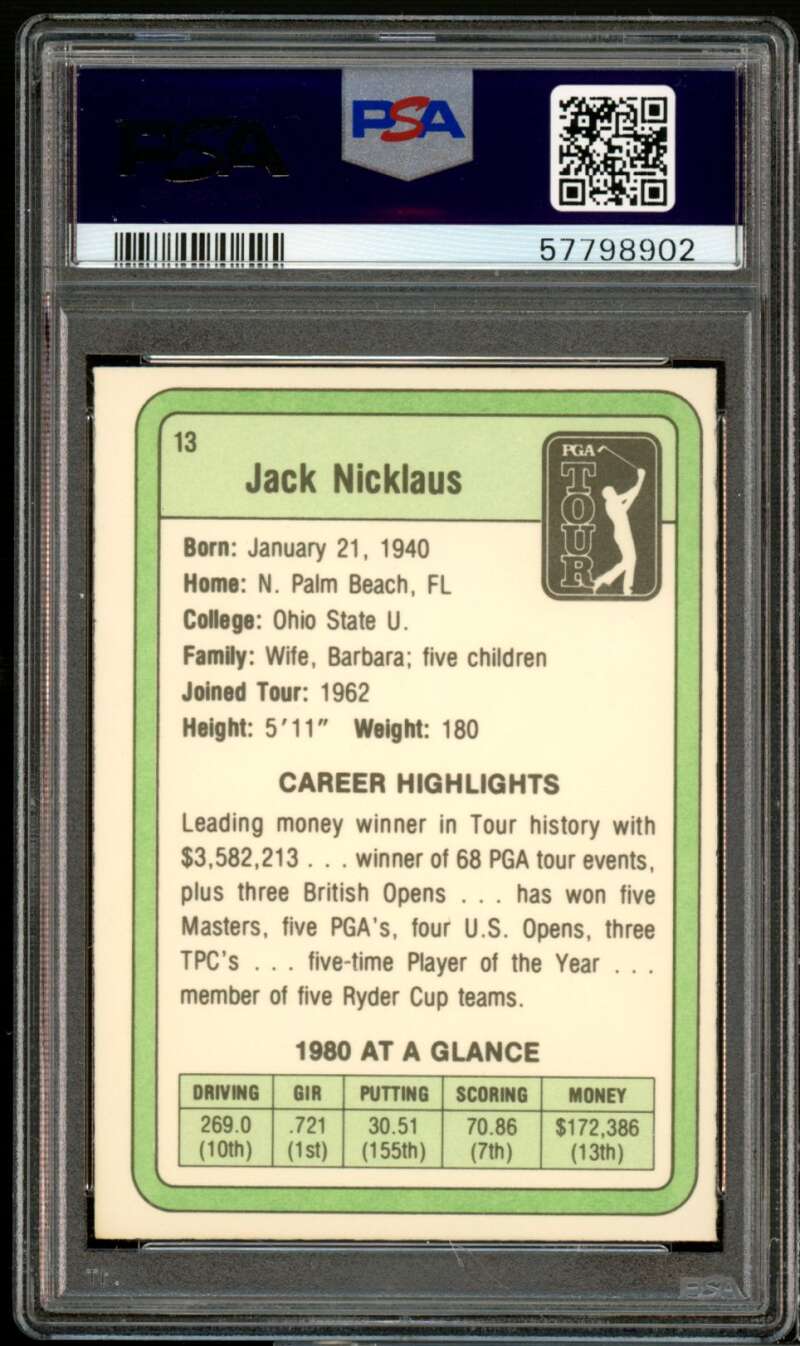 Jack Nicklaus Rookie Card 1981 Donruss Golf #13 PSA 6 Image 2