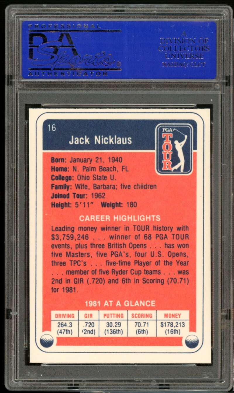 Jack Nicklaus Card 1981 Donruss Golf #16 PSA 9 oc Image 2