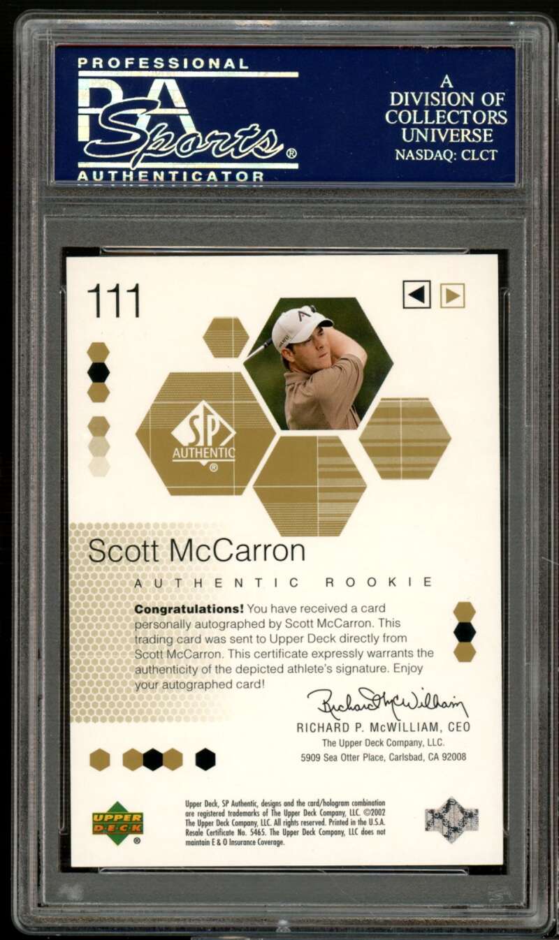 Scott McCarron Rookie Card 2002 SP Authentic Golf Limited Autograph #111 PSA 8.5 Image 2