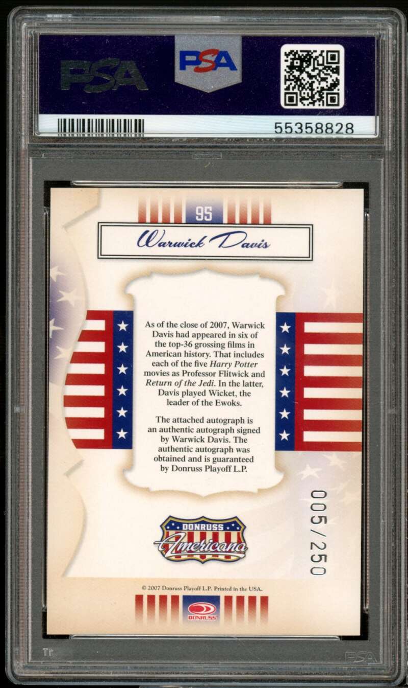 Warwick Davis Card 2007 Donruss Americana Private Signings #95 (pop 1) PSA 10 Image 2