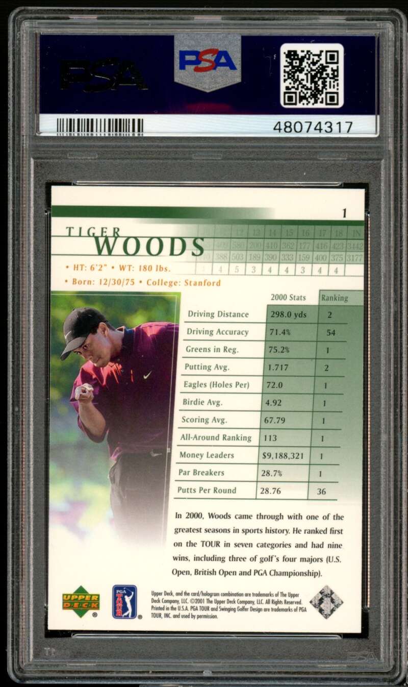 Tiger Woods Golf Rookie Card 2001 Upper Deck Golf #1 PSA 9 Image 2