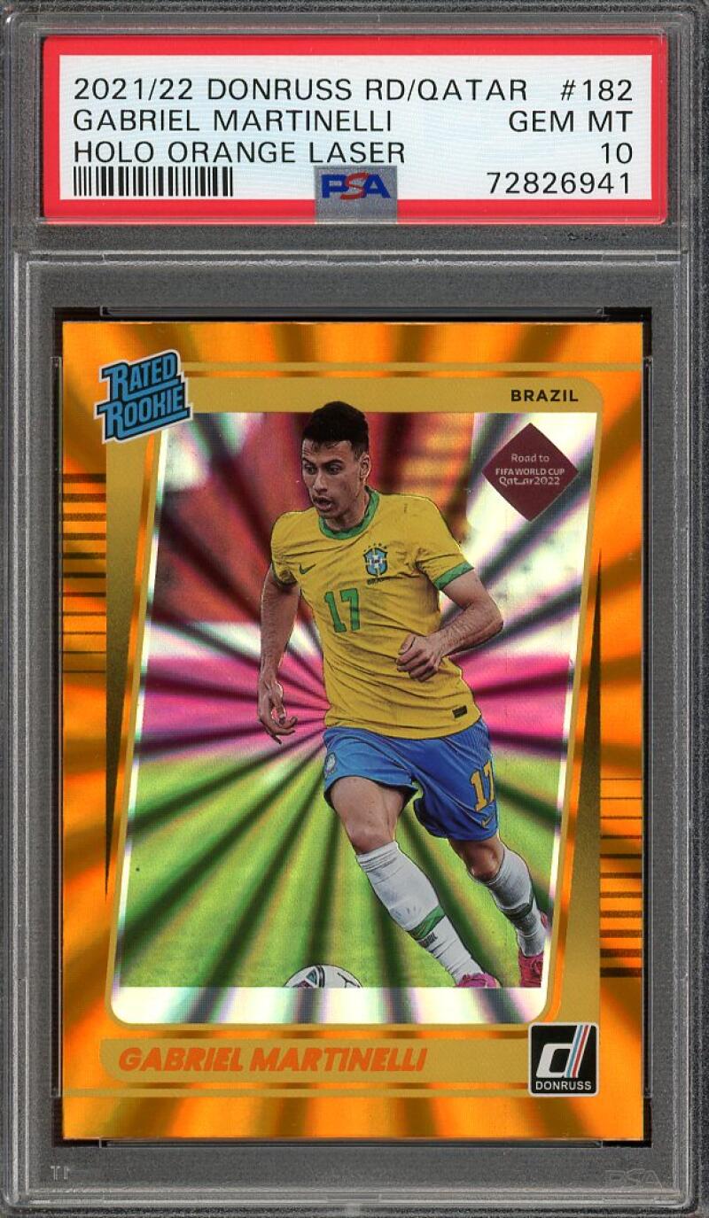 Gabriel Martinelli  2021-22 Donruss RD/Qatar Holo Orange Laser #182 PSA10 Image 1