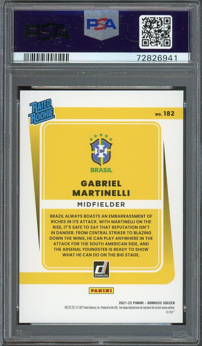 Gabriel Martinelli  2021-22 Donruss RD/Qatar Holo Orange Laser #182 PSA10 Image 2