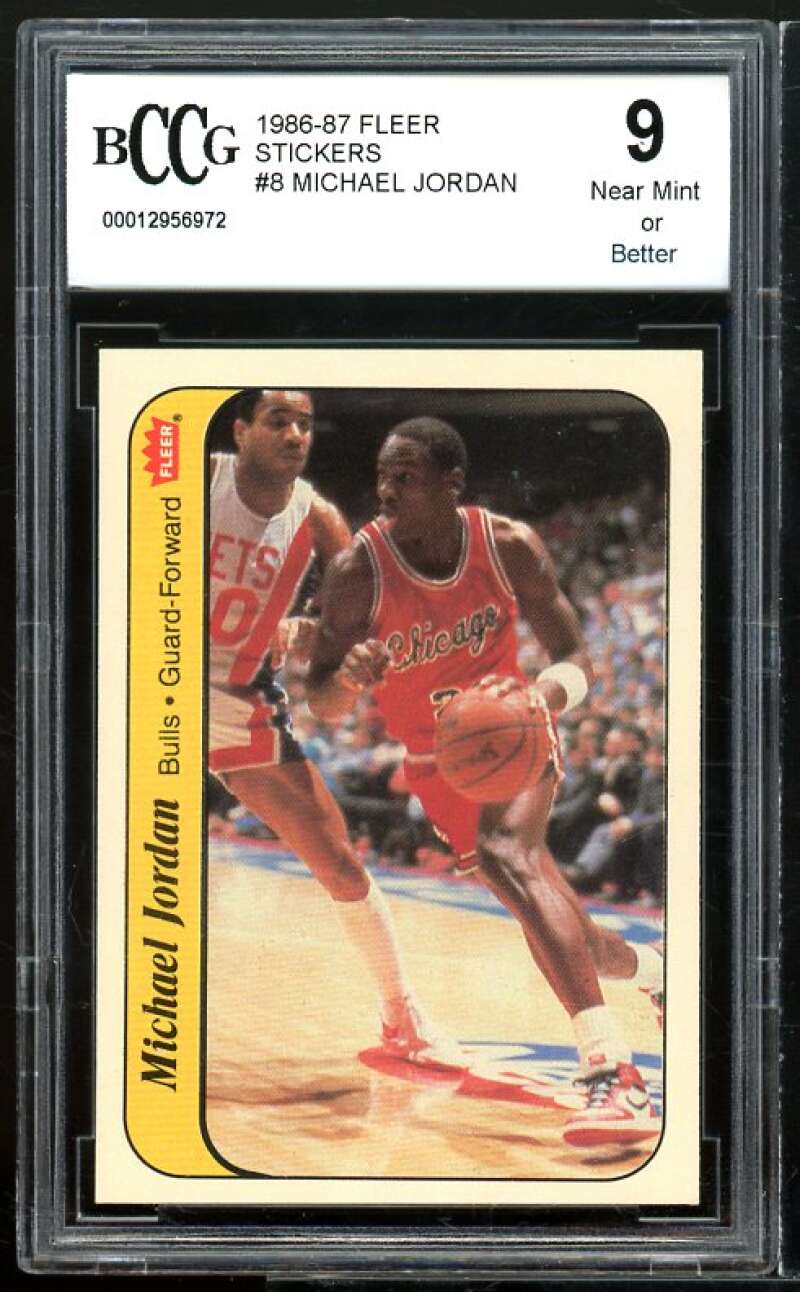 1986-87 Fleer Stickers #8 Michael Jordan Rookie Card BGS BCCG 9 Near Mint+ Image 1