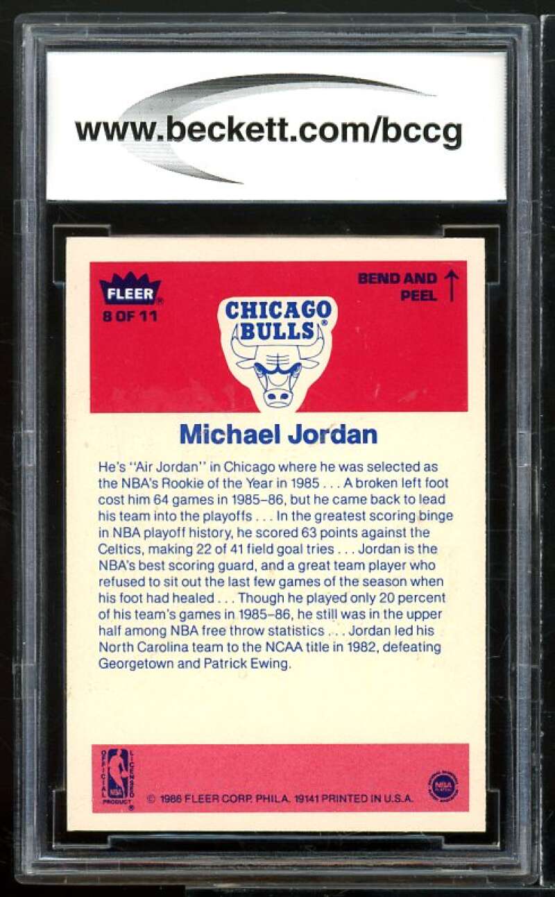 1986-87 Fleer Stickers #8 Michael Jordan Rookie Card BGS BCCG 9 Near Mint+ Image 2