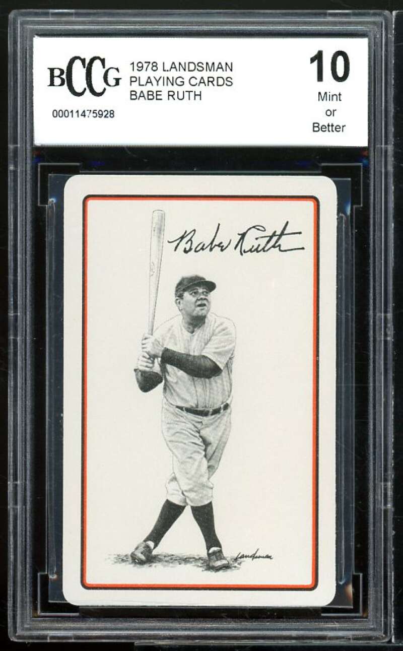 1978 Landsman Playing Cards #JC Babe Ruth Card BGS BCCG 10 Mint+ Image 1