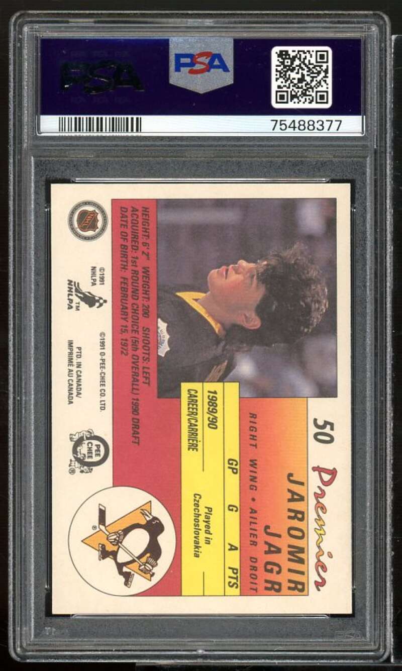 Jaromir Jagr Rookie Card 1990-91 O-Pee-Chee Premier #50 PSA 9 Image 2