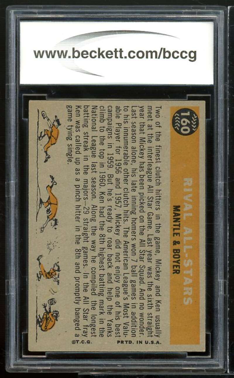 1960 Topps #160 Ken Boyer / Mickey Mantle Rival All Stars BGS BCCG 8 Excellent+ Image 2