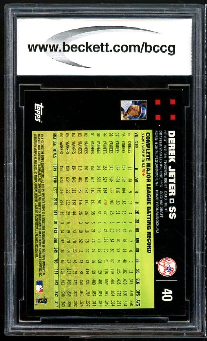 2007 Topps #40a Derek Jeter /Mickey Mantle / George Bush Card BGS BCCG 10 Mint+ Image 2