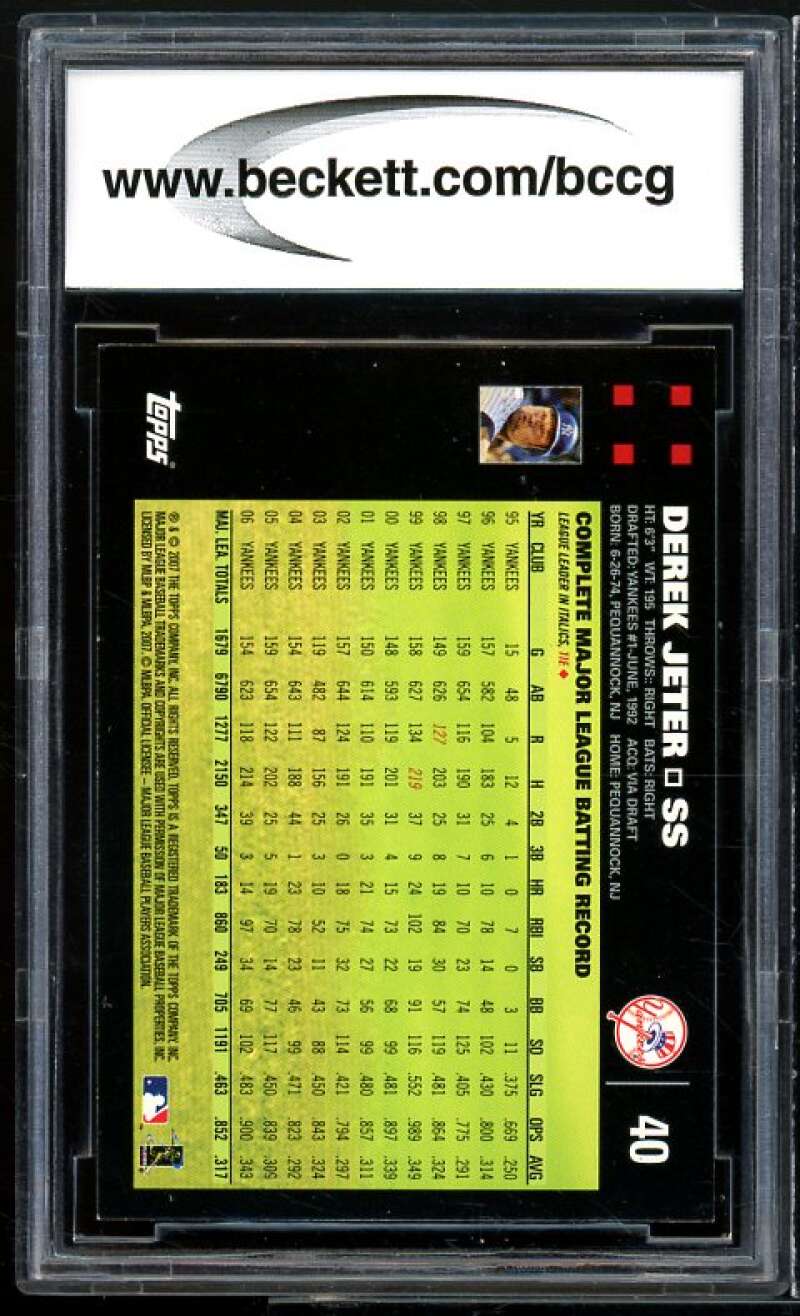 2007 Topps #40a Derek Jeter /Mickey Mantle / George Bush Card BGS BCCG 10 Mint+ Image 2