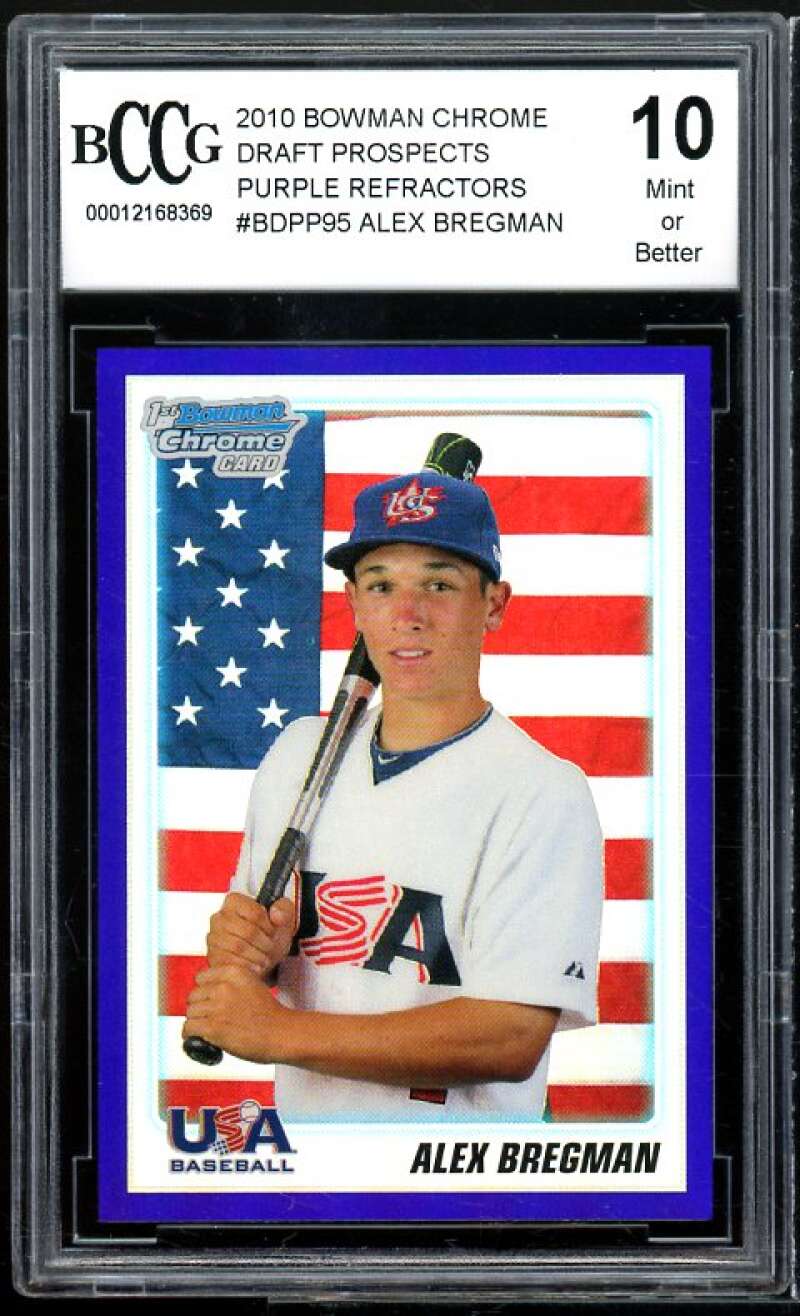 2010 Bowman Chrome Prospects Purple Refractors #95 Alex Bregman RC BGS BCCG 10 Image 1