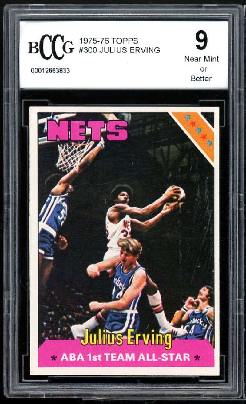 1975-76 Topps #300 Julius Erving Card BGS BCCG 9 Near Mint+ Image 1