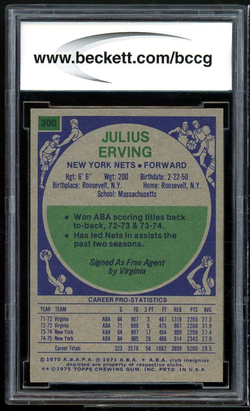 1975-76 Topps #300 Julius Erving Card BGS BCCG 9 Near Mint+ Image 2